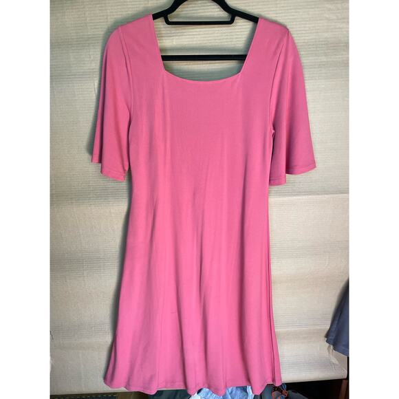 NWT SOFT SURROUNDINGS pink midi dress size S small short sleeve scoop neck - Picture 5 of 9